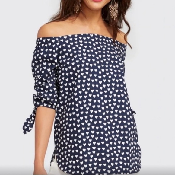 Draper James Off the Shoulders Heart Field Lennox Top - EUC - Picture 1 of 3